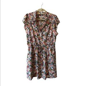 🛍 LOFT Dress Drawstring Ruffle Neckline Floral